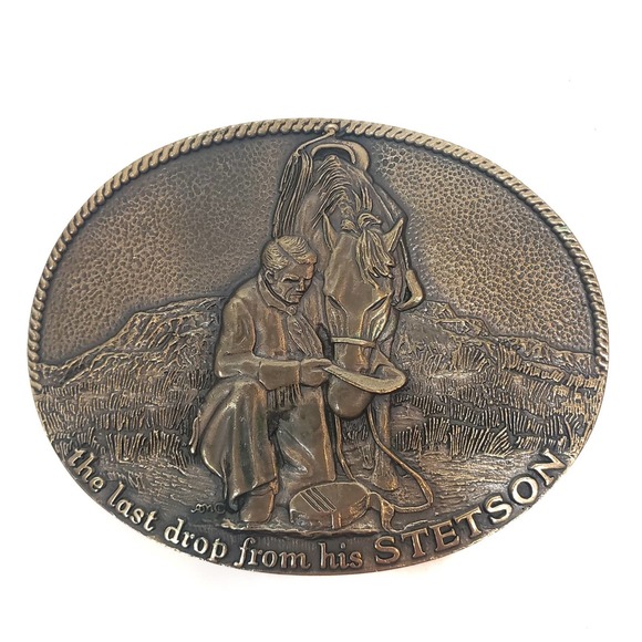 Stetson Accessories Vintage Brass Stetson Belt Buckle The Last Drop